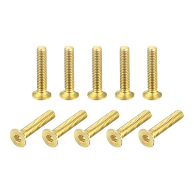 Harfington Uxcell Flat Head Socket Cap Screws, M2.5-0.45 x 14mm Brass Inner Hex Drive Fasteners Bolts 48Pcs