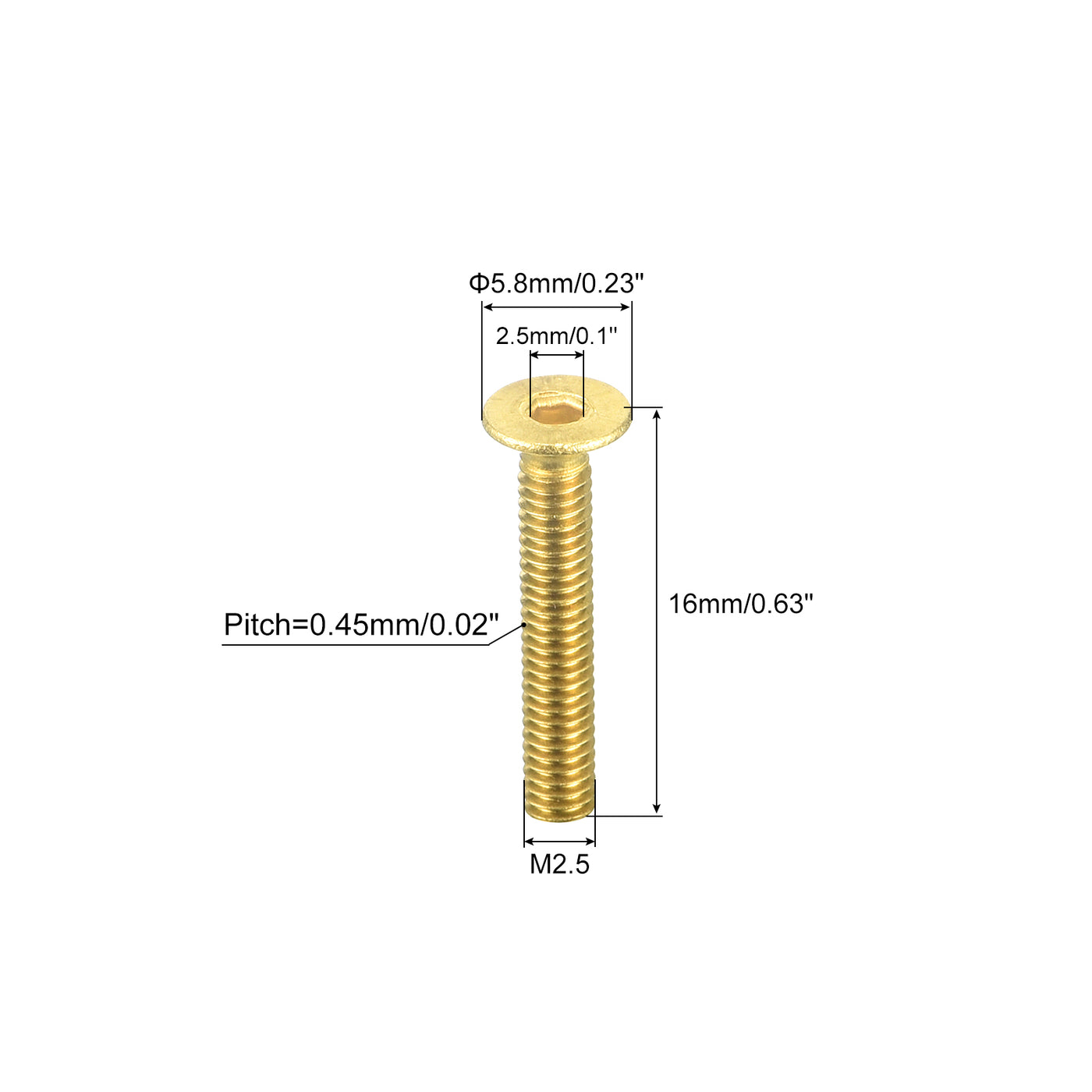 uxcell Uxcell Flat Head Socket Cap Screws, M2.5-0.45 x 16mm Brass Inner Hex Drive Fasteners Bolts 48Pcs