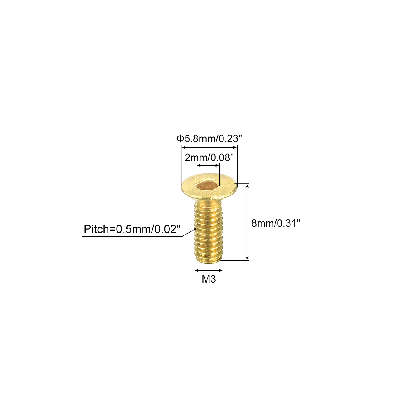 uxcell Uxcell Flat Head Socket Cap Screws, M3-0.5 x 8mm Brass Inner Hex Drive Fasteners Bolts 48Pcs