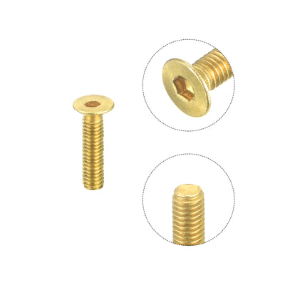 Harfington Uxcell Flat Head Socket Cap Screws, M3-0.5 x 12mm Brass Inner Hex Drive Fasteners Bolts 48Pcs