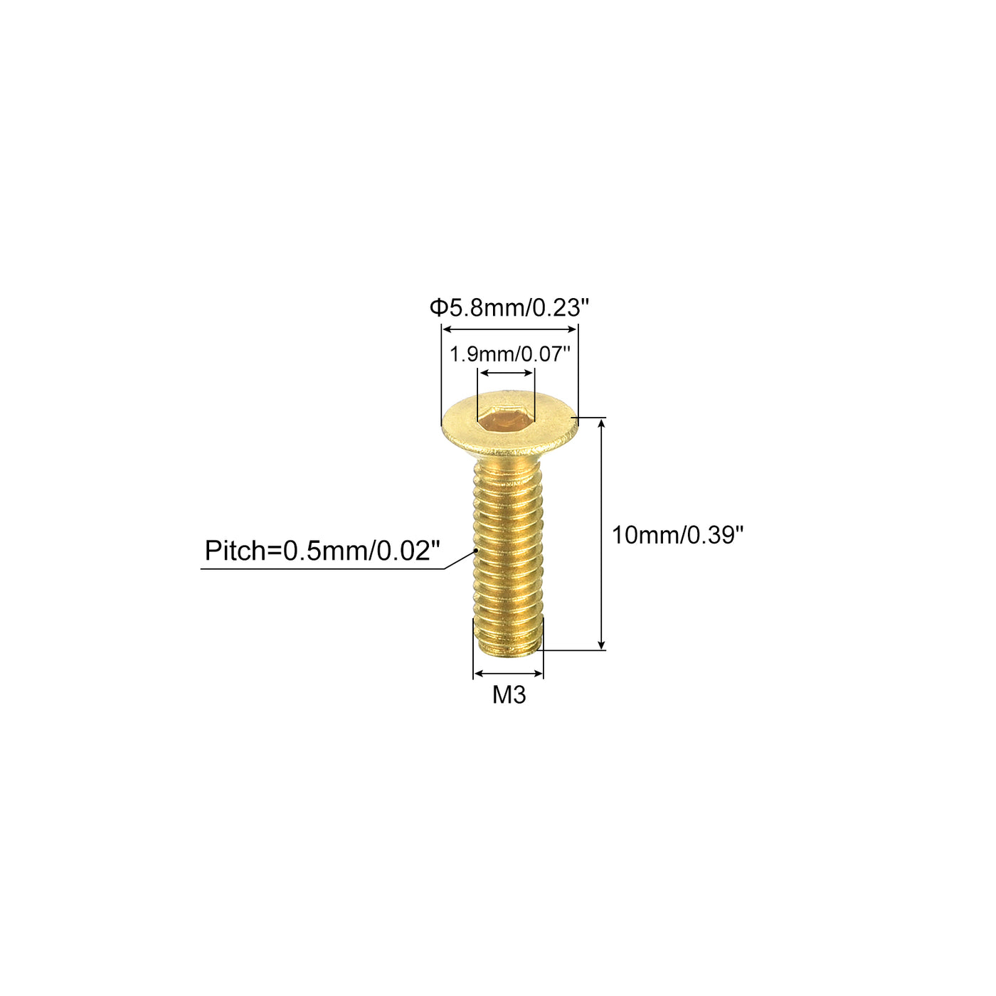 uxcell Uxcell Flat Head Socket Cap Screws, M3-0.5 x 10mm Brass Inner Hex Drive Fasteners Bolts 50Pcs