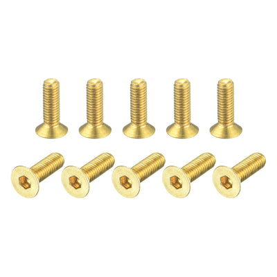 Harfington Uxcell Flat Head Socket Cap Screws, M3-0.5 x 10mm Brass Inner Hex Drive Fasteners Bolts 50Pcs