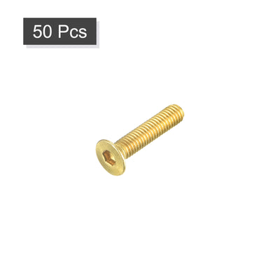 Harfington Uxcell Flat Head Socket Cap Screws, M3-0.5 x 14mm Brass Inner Hex Drive Fasteners Bolts 50Pcs