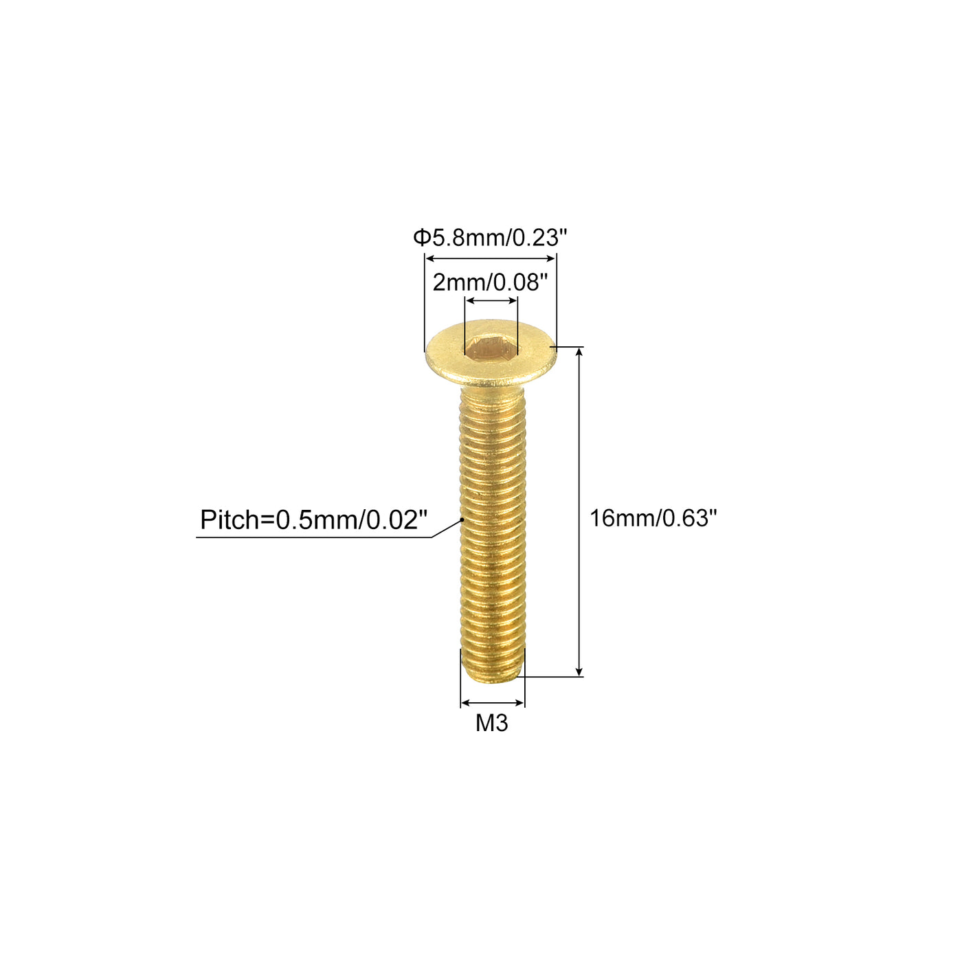 uxcell Uxcell Flat Head Socket Cap Screws, M3-0.5 x 16mm Brass Inner Hex Drive Fasteners Bolts 50Pcs