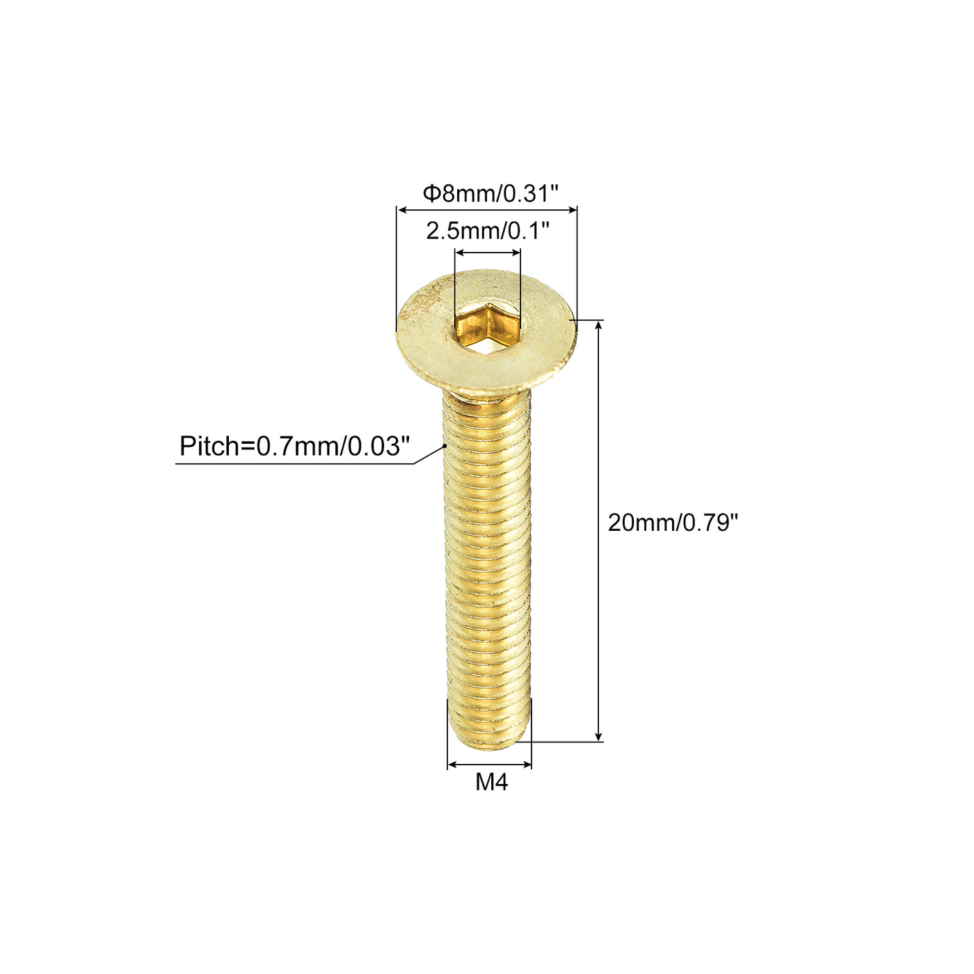 uxcell Uxcell Flat Head Socket Cap Screws, M4-0.7 x 20mm Brass Inner Hex Drive Fasteners Bolts 24Pcs