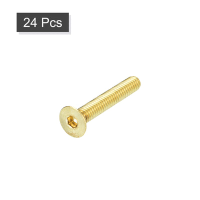 Harfington Uxcell Flat Head Socket Cap Screws, M4-0.7 x 20mm Brass Inner Hex Drive Fasteners Bolts 24Pcs