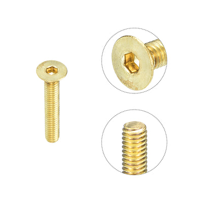 Harfington Uxcell Flat Head Socket Cap Screws, M4-0.7 x 20mm Brass Inner Hex Drive Fasteners Bolts 24Pcs