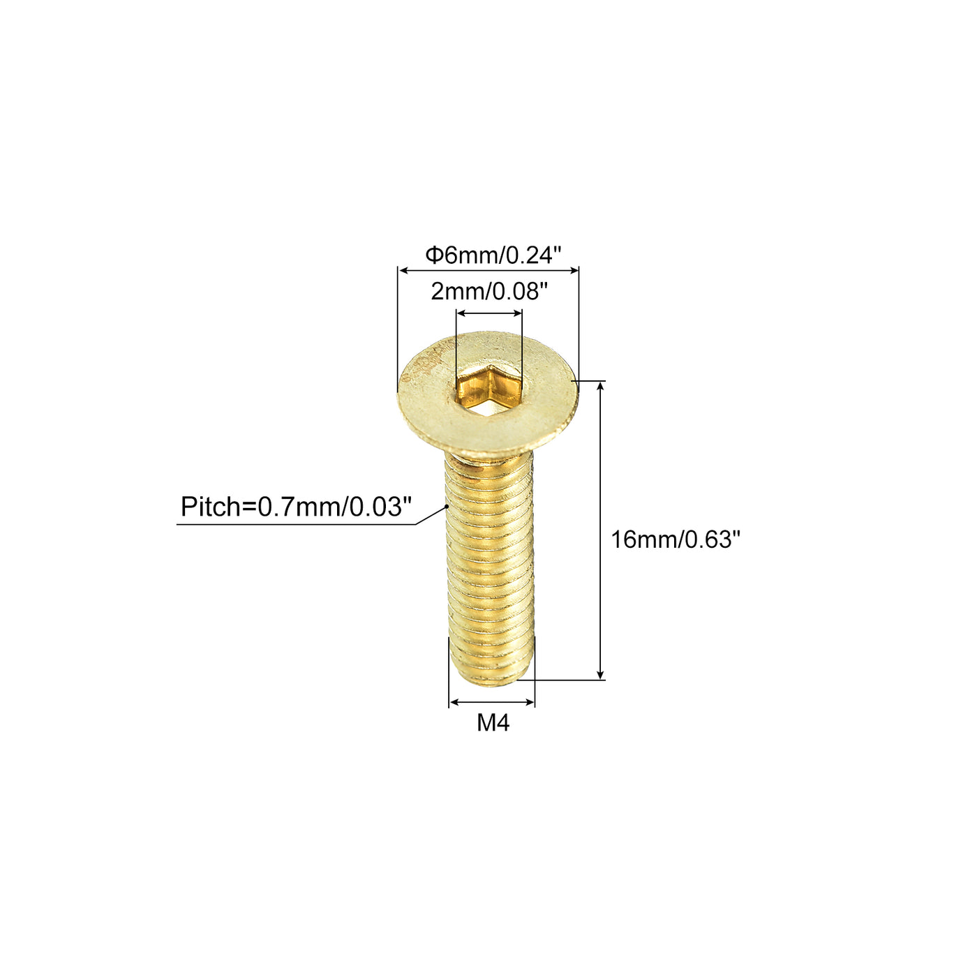 uxcell Uxcell Flat Head Socket Cap Screws, M4-0.7 x 16mm Brass Inner Hex Drive Fasteners Bolts 24Pcs