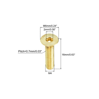 Harfington Uxcell Flat Head Socket Cap Screws, M4-0.7 x 16mm Brass Inner Hex Drive Fasteners Bolts 24Pcs