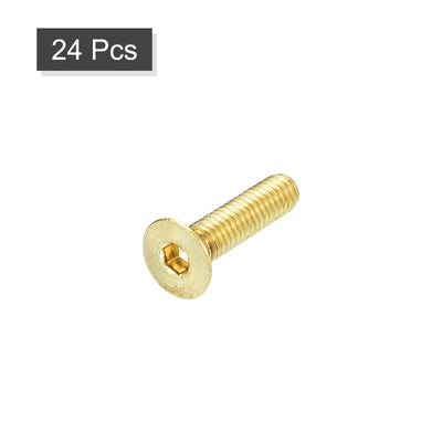 Harfington Uxcell Flat Head Socket Cap Screws, M4-0.7 x 16mm Brass Inner Hex Drive Fasteners Bolts 24Pcs