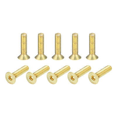 Harfington Uxcell Flat Head Socket Cap Screws, M4-0.7 x 16mm Brass Inner Hex Drive Fasteners Bolts 24Pcs