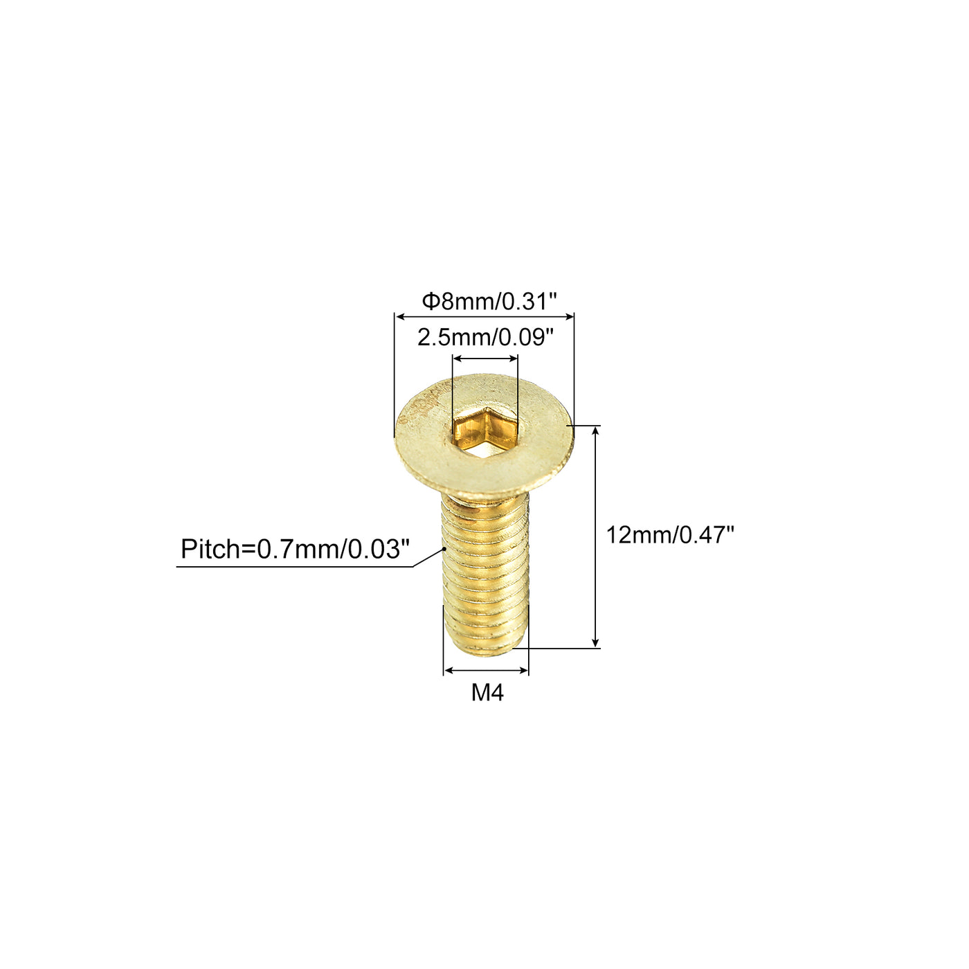 uxcell Uxcell Flat Head Socket Cap Screws, M4-0.7 x 12mm Brass Inner Hex Drive Fasteners Bolts 24Pcs