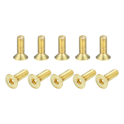 Harfington Uxcell Flat Head Socket Cap Screws, M4-0.7 x 12mm Brass Inner Hex Drive Fasteners Bolts 24Pcs