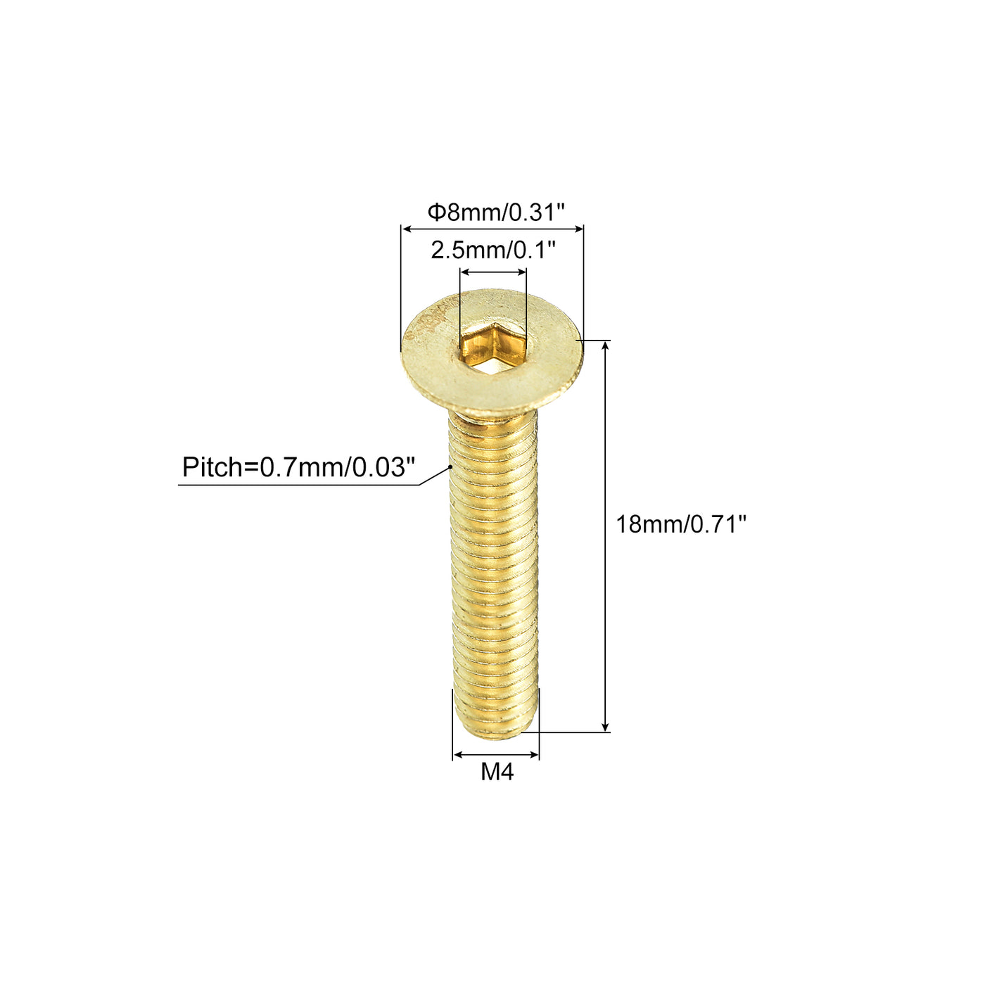 uxcell Uxcell Flat Head Socket Cap Screws, M4-0.7 x 18mm Brass Inner Hex Drive Fasteners Bolts 24Pcs