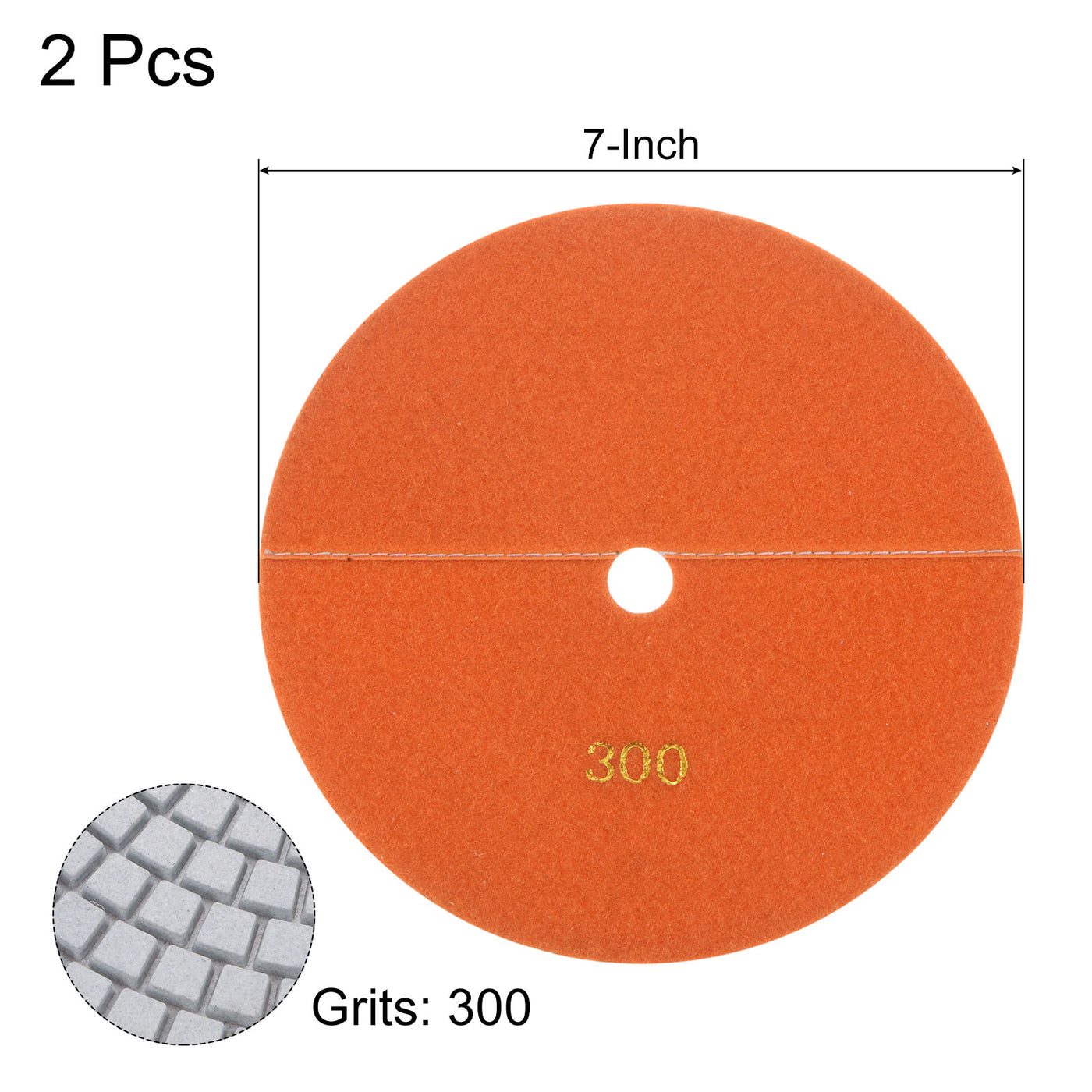 uxcell Uxcell 7-Inch 300 Grits Diamond Polishing Pad Wet/Dry for Stone Concrete Marble 2pcs