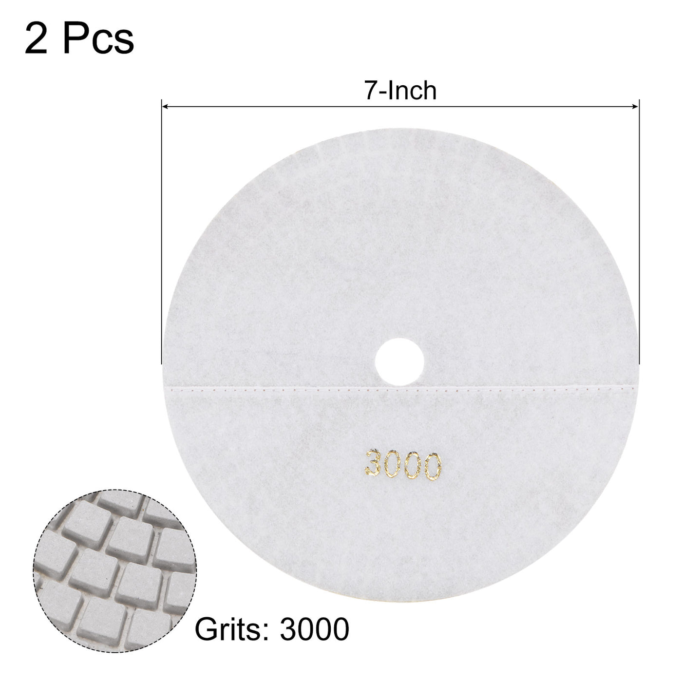 uxcell Uxcell 7-Inch 3000 Grits Diamond Polishing Pad Wet/Dry for Stone Concrete Marble 2pcs