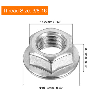 Harfington Uxcell 3/8-16 Verzahnte Sechskant-Flanschmuttern, 20 Stück 304 Edelstahl Rutschfeste Sechskant-Flanschmutter, Vollgewinde, helle Oberfläche, silber