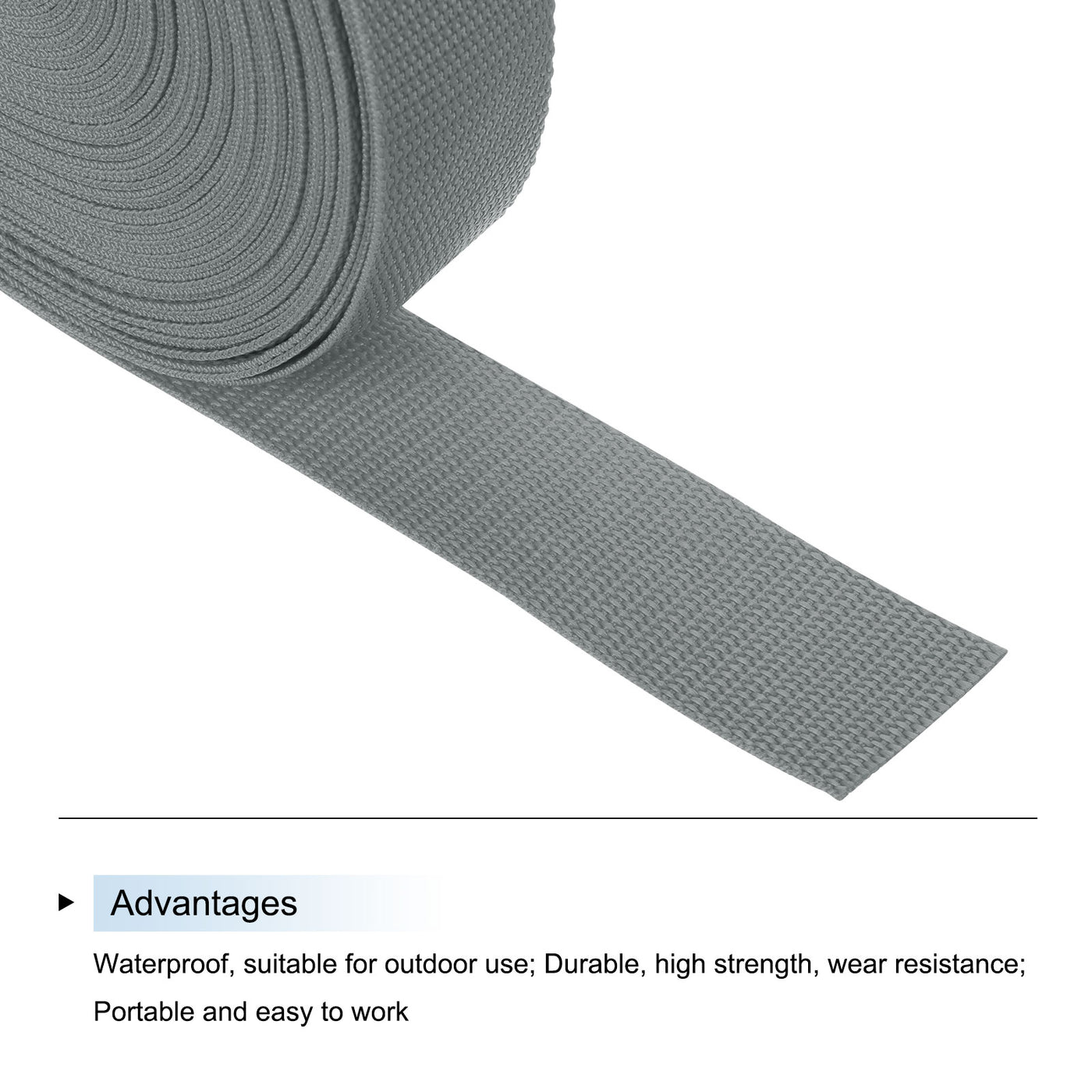 Harfington Lightweight Polypropylene Webbing Strap 1 1/2" 25 Yard Backpack Strapping Band Grey for Outdoor Luggage Cargo Straps