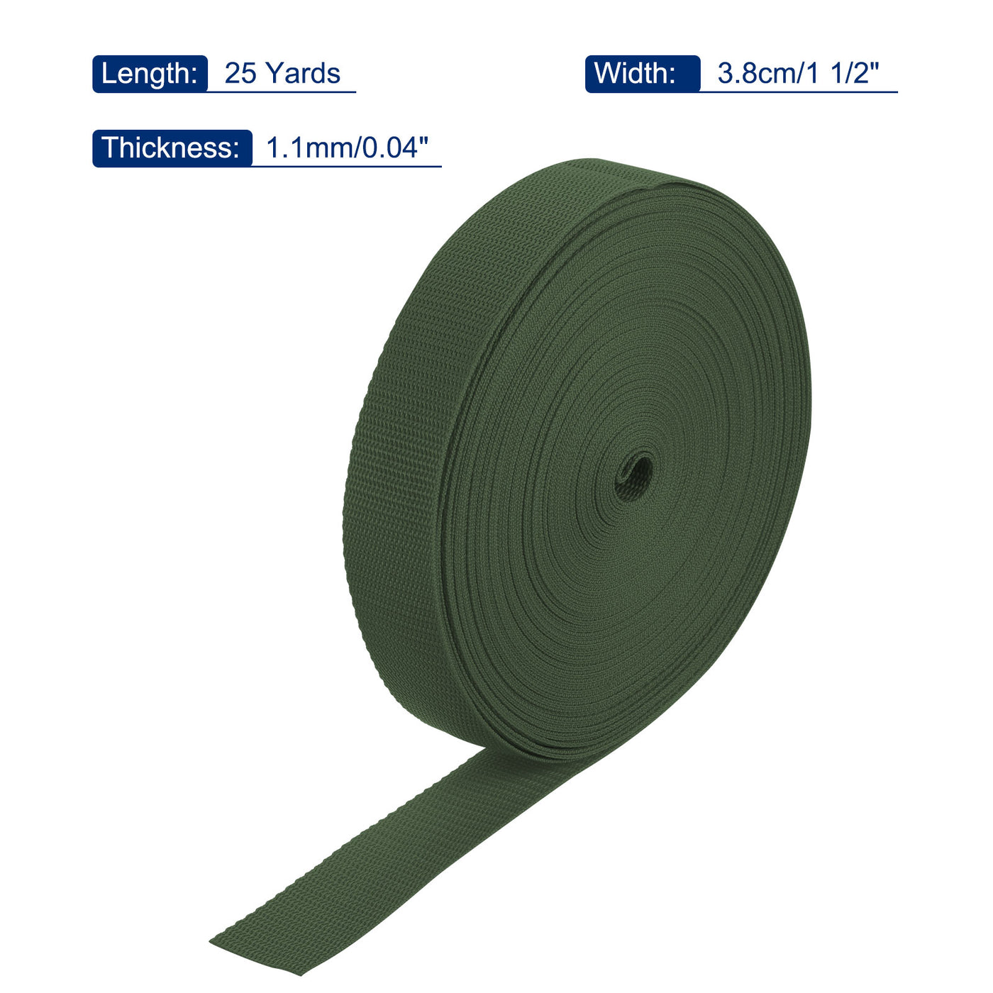 Harfington Lightweight Polypropylene Webbing Strap 1 1/2" 25 Yard Backpack Strapping Band Army Green for Outdoor Luggage Cargo Straps