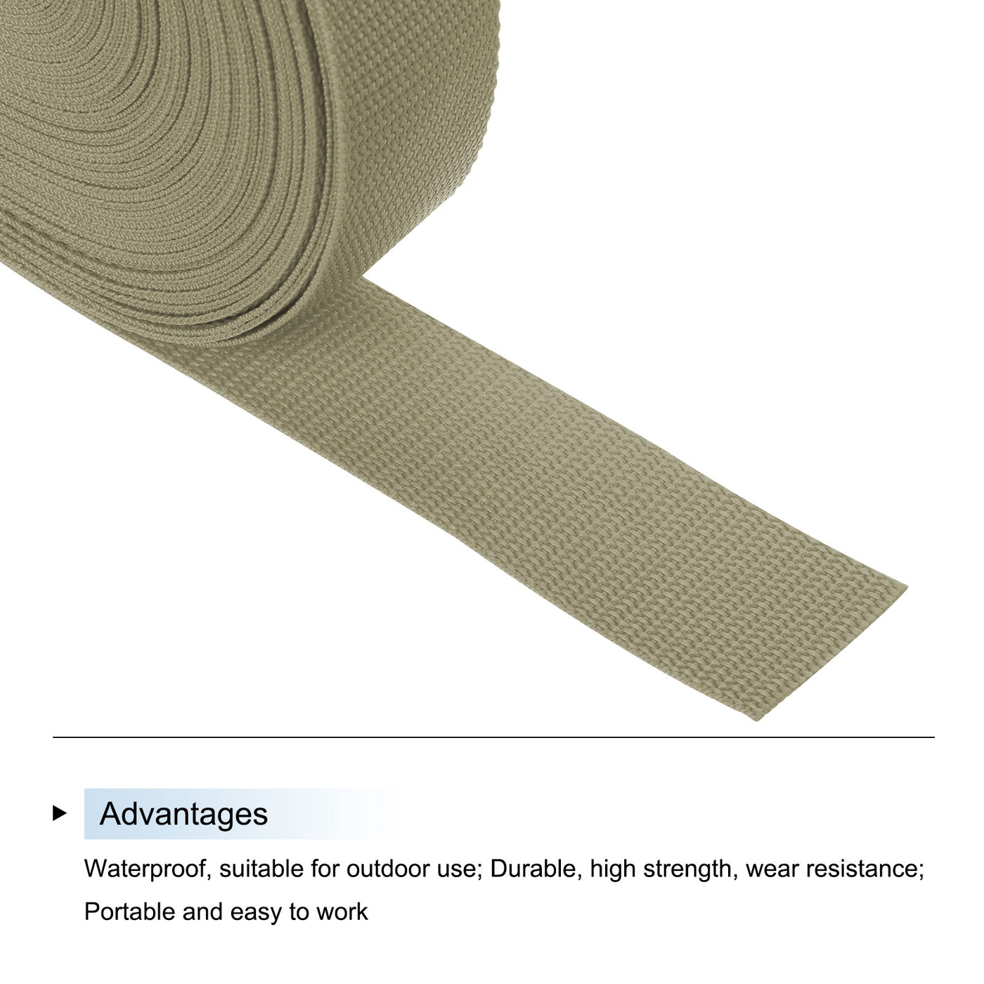 Harfington Lightweight Polypropylene Webbing Strap 1 1/2" 25 Yard Backpack Strapping Band Khaki for Outdoor Luggage Cargo Straps