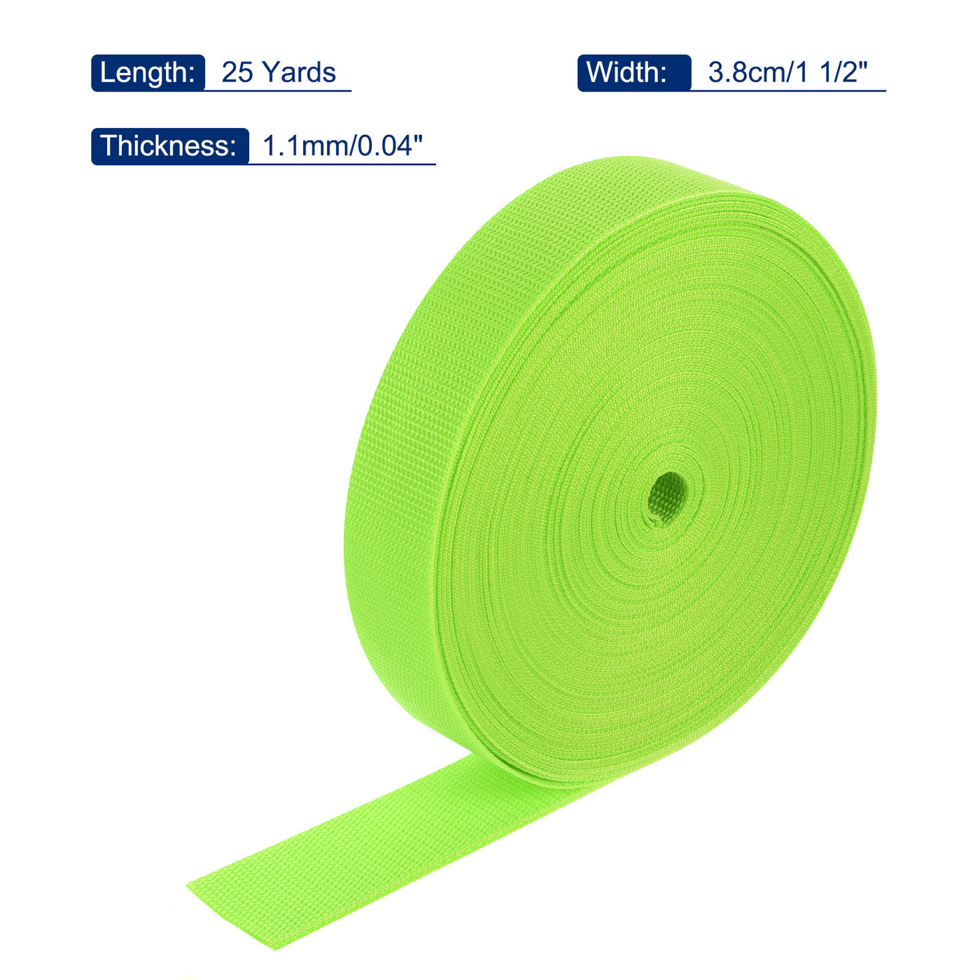 Harfington Lightweight Polypropylene Webbing Strap 1 1/2" 25 Yard Backpack Strapping Band Lime Green for Outdoor Luggage Cargo Straps