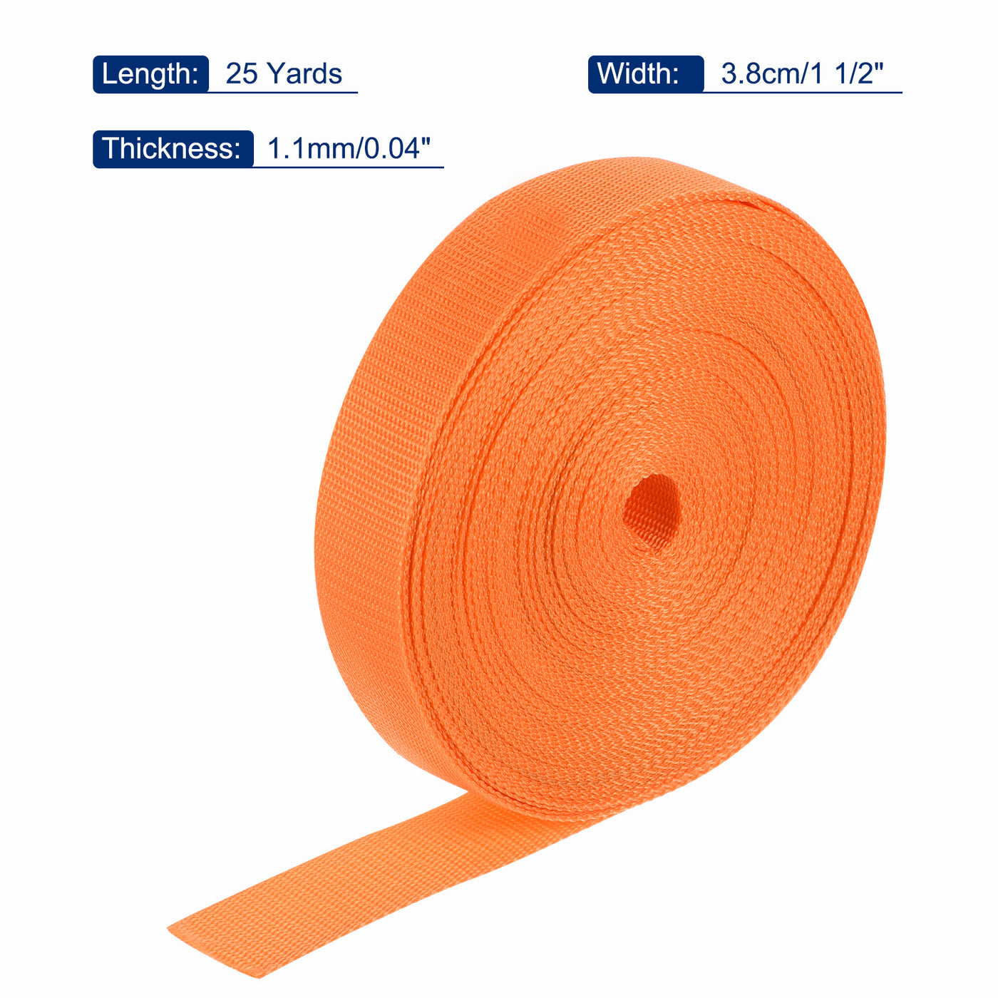 Harfington Lightweight Polypropylene Webbing Strap 1 1/2" 25 Yard Backpack Strapping Band Light Orange for Outdoor Luggage Cargo Straps