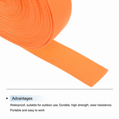 Harfington Lightweight Polypropylene Webbing Strap 1 1/2" 25 Yard Backpack Strapping Band Light Orange for Outdoor Luggage Cargo Straps