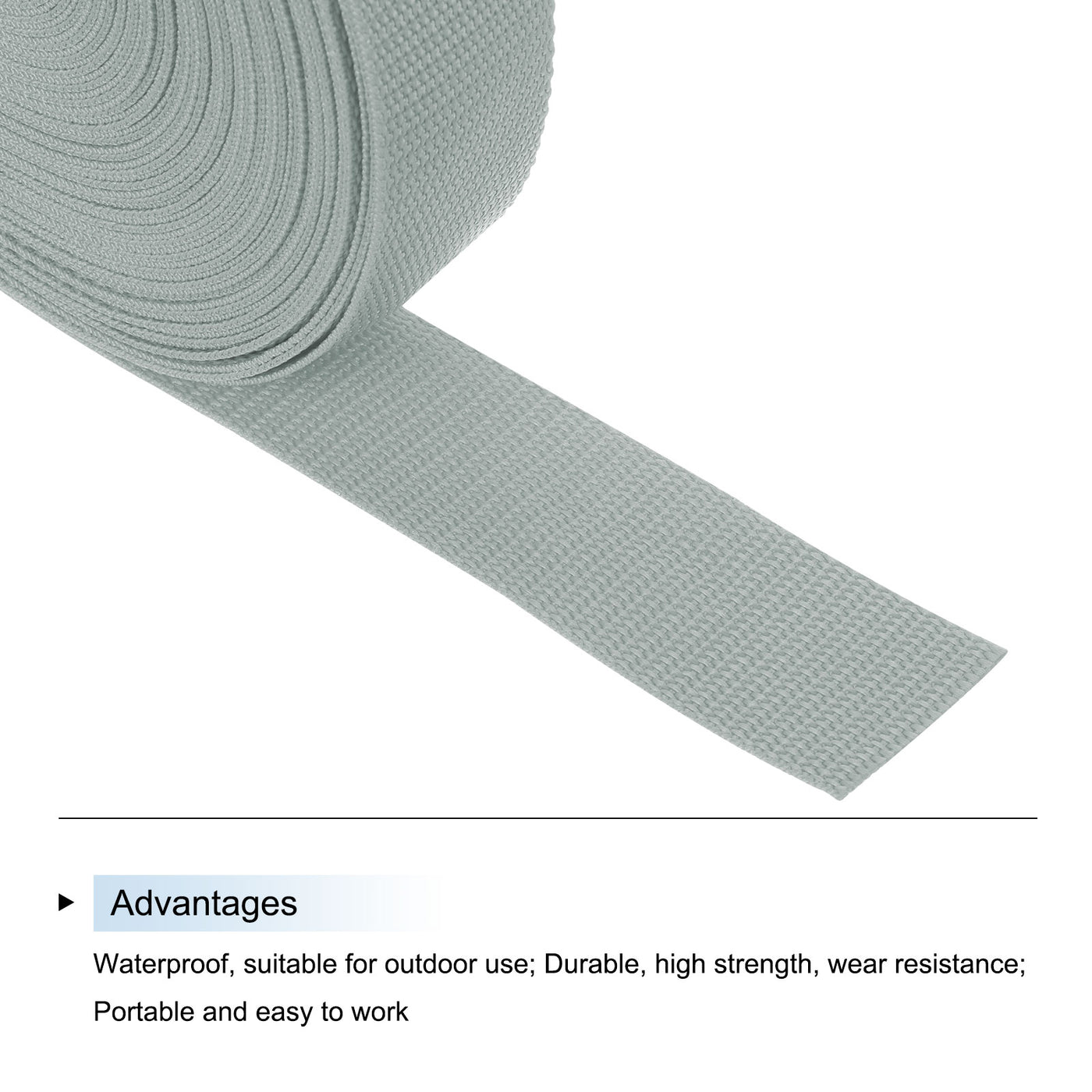 Harfington Lightweight Polypropylene Webbing Strap 1 1/2" 25 Yard Backpack Strapping Band Light Grey for Outdoor Luggage Cargo Straps