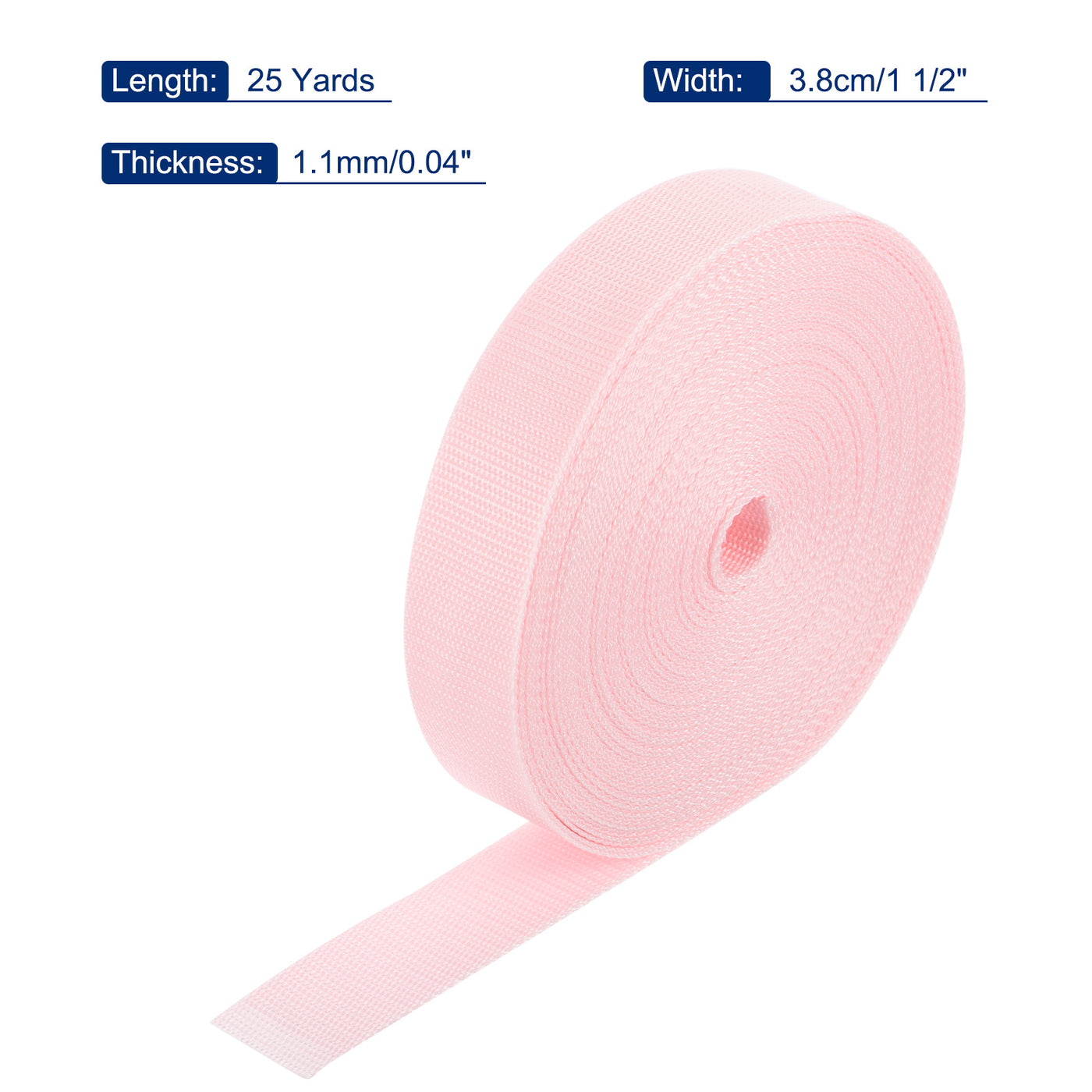 Harfington Lightweight Polypropylene Webbing Strap 1 1/2" 25 Yard Backpack Strapping Band Light Pink for Outdoor Luggage Cargo Straps