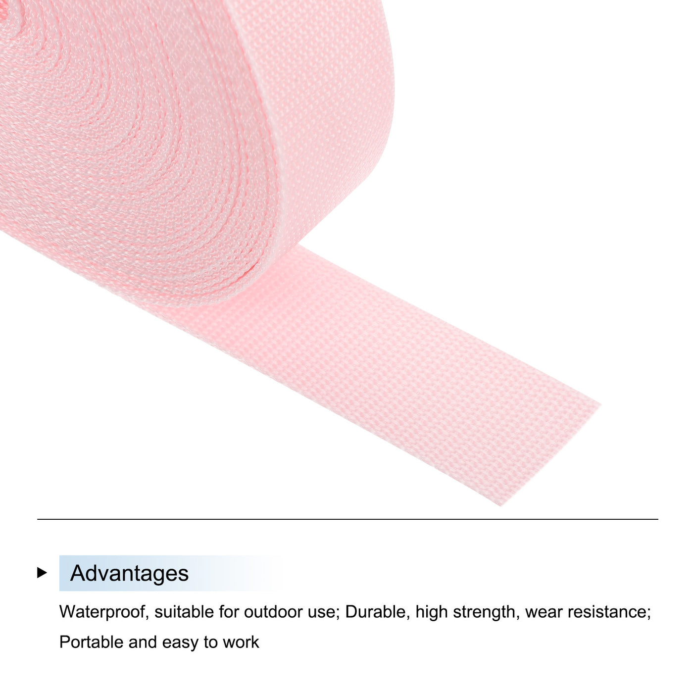 Harfington Lightweight Polypropylene Webbing Strap 1 1/2" 25 Yard Backpack Strapping Band Light Pink for Outdoor Luggage Cargo Straps