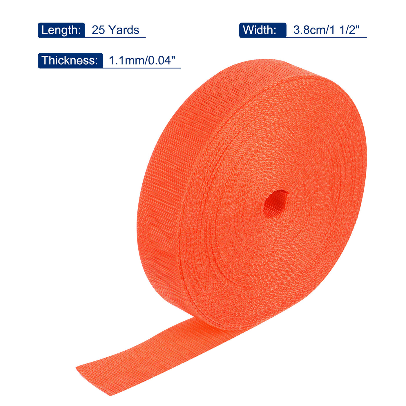 Harfington Lightweight Polypropylene Webbing Strap 1 1/2" 25 Yard Backpack Strapping Band Orange for Outdoor Luggage Cargo Straps