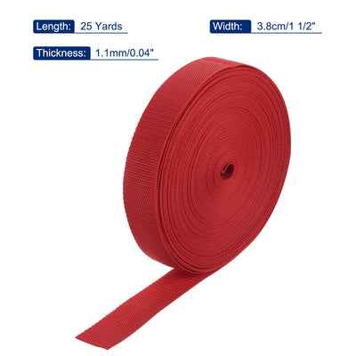 Harfington Lightweight Polypropylene Webbing Strap 1 1/2" 25 Yard Backpack Strapping Band Red for Outdoor Luggage Cargo Straps