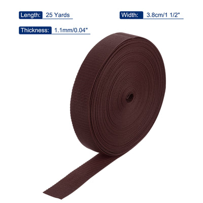 Harfington Lightweight Polypropylene Webbing Strap 1 1/2" 25 Yard Backpack Strapping Band Brown for Outdoor Luggage Cargo Straps