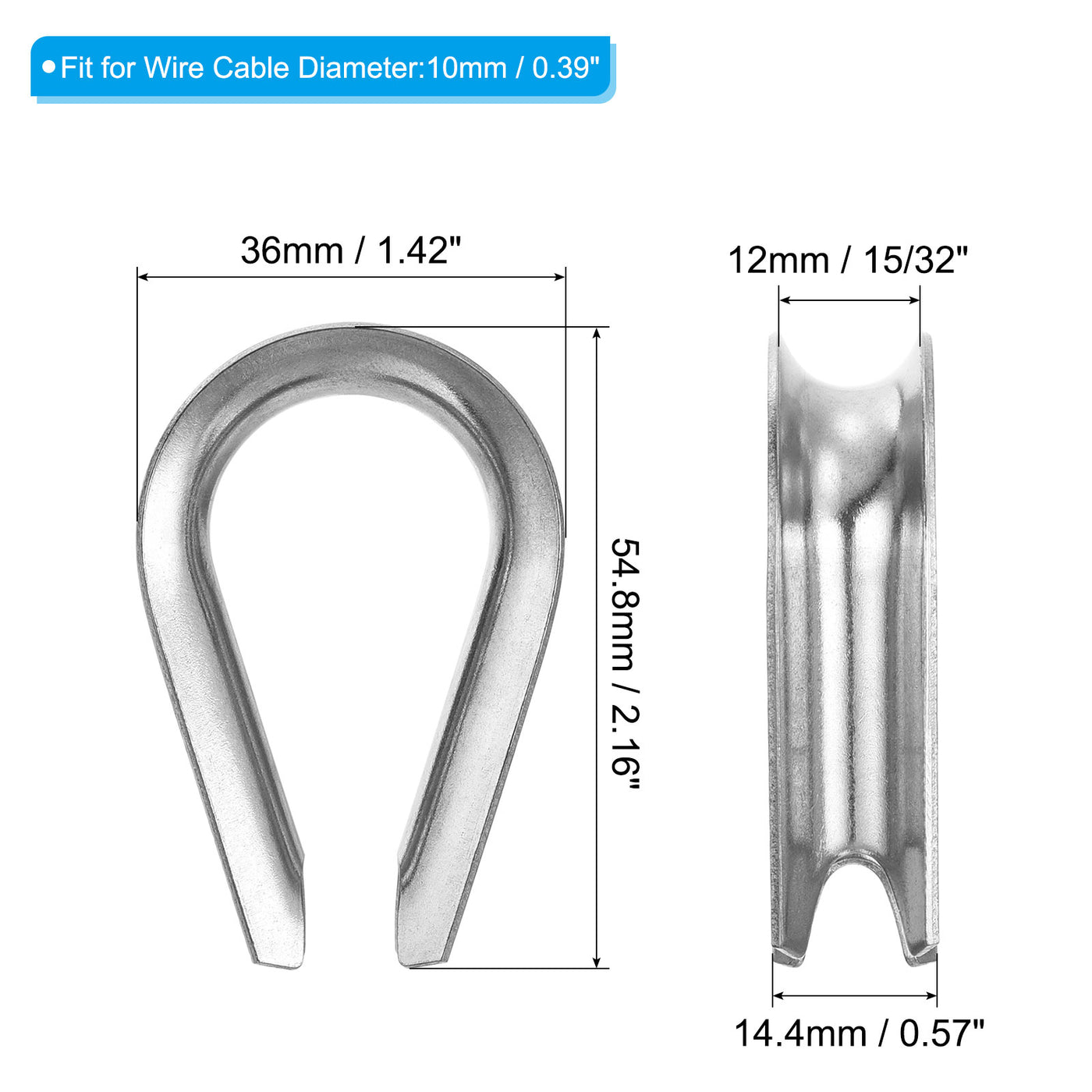 Harfington 10mm 3/8 Inch Wire Rope Thimble 4Pcs Cable Thimbles 304 Stainless Steel for Boat