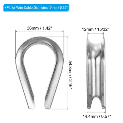 Harfington 10mm 3/8 Inch Wire Rope Thimble 4Pcs Cable Thimbles 304 Stainless Steel for Boat