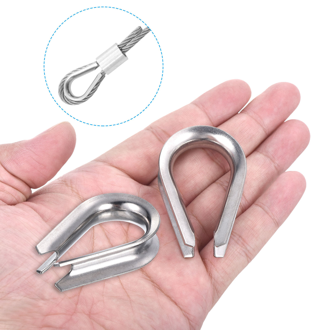 Harfington 10mm 3/8 Inch Wire Rope Thimble 4Pcs Cable Thimbles 304 Stainless Steel for Boat