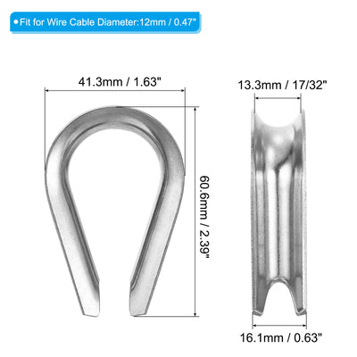 Harfington 12mm 1/2 Inch Wire Rope Thimble 4Pcs Cable Thimbles 304 Stainless Steel for Boat