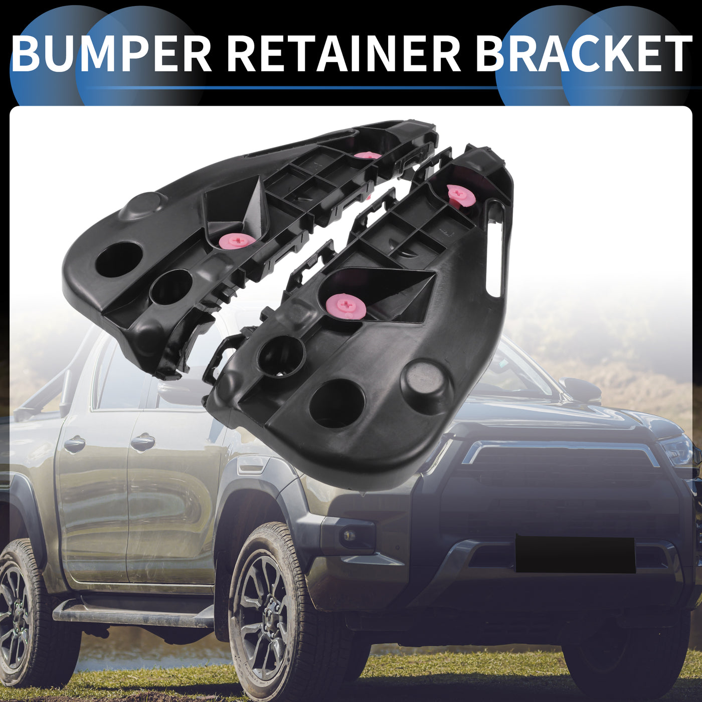 INFINAUTO Bumper Support Bracket, Left and Right Side Front Bumper Retainer Bracket Hold Mount No.521150K180/521160K180 for Toyota Hilux 2016-2022 ABS Plastic Black, 1 Pair