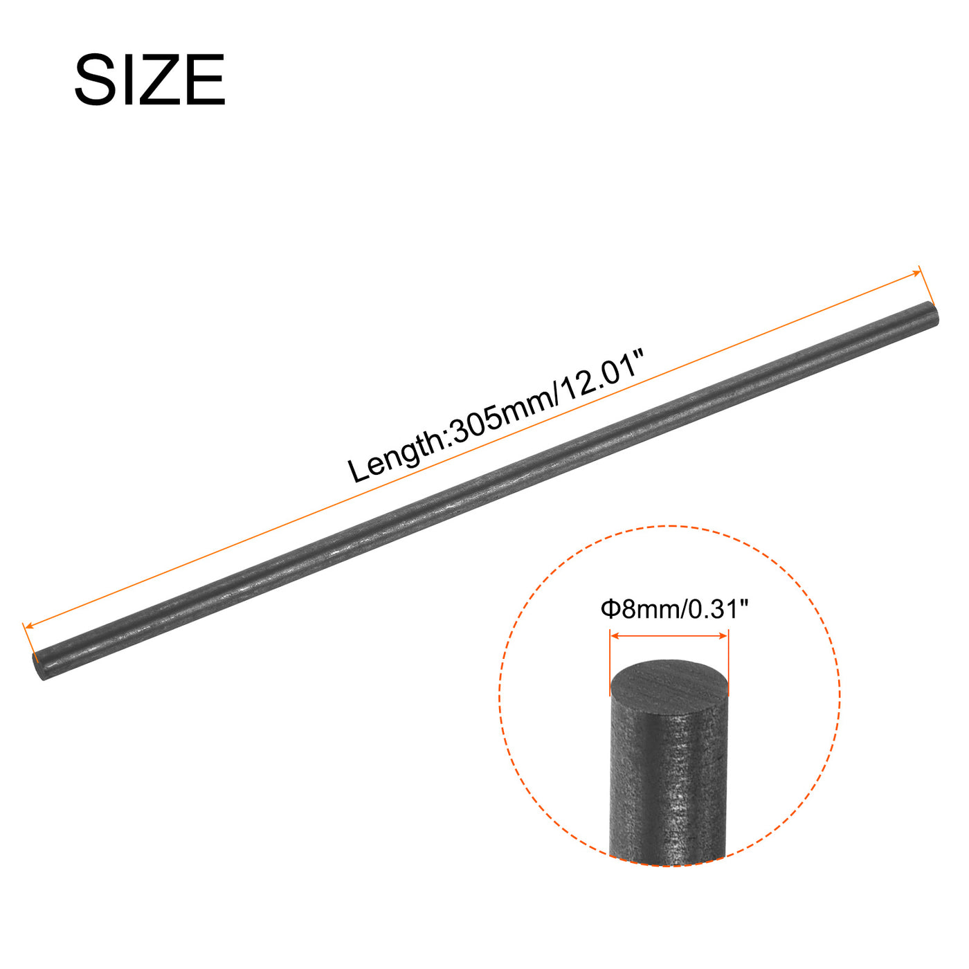 Harfington Graphite Rod, Graphite Stirring Rod Cylinder Stick Carbon Rod 305x8mm 1pcs