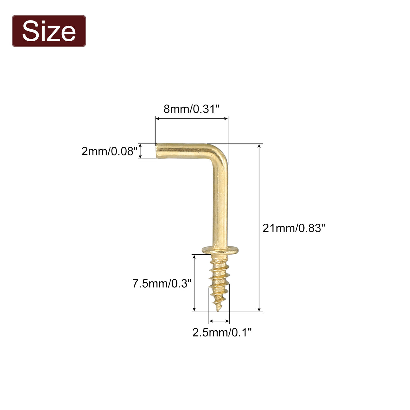 uxcell Uxcell Right Angle Hooks, 50Pcs 1/2" L Shaped Screw Hooks Screw in Hooks, 7 Shape Right Angle Metal Screw Hooks for Hanging, Gold