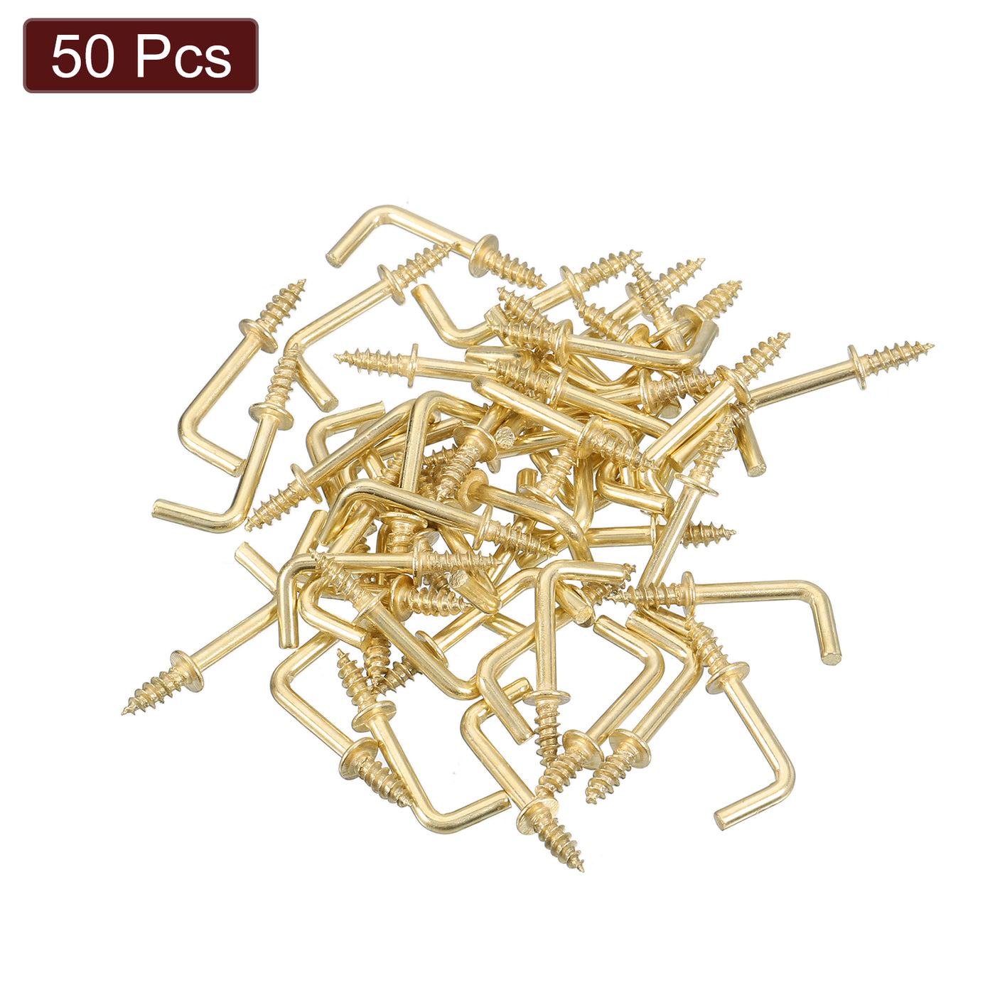 uxcell Uxcell Right Angle Hooks, 50Pcs 1/2" L Shaped Screw Hooks Screw in Hooks, 7 Shape Right Angle Metal Screw Hooks for Hanging, Gold