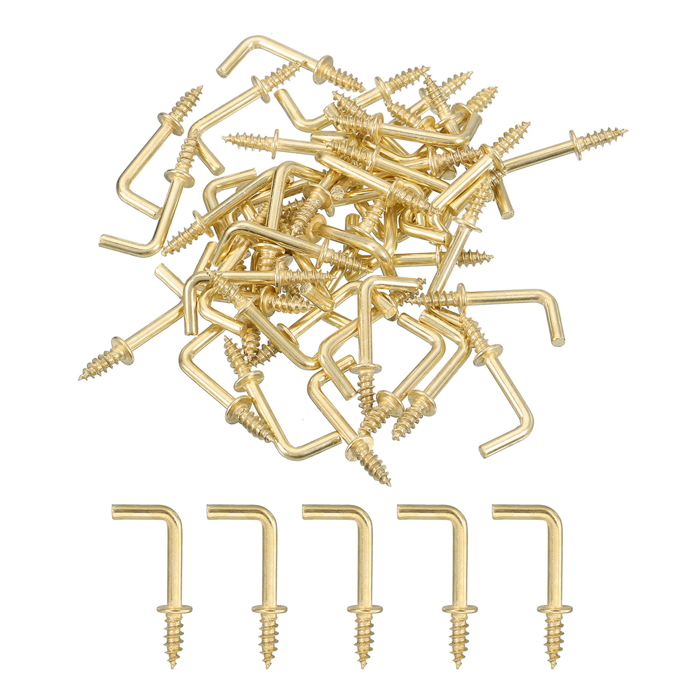 uxcell Uxcell Right Angle Hooks, 50Pcs 1/2" L Shaped Screw Hooks Screw in Hooks, 7 Shape Right Angle Metal Screw Hooks for Hanging, Gold