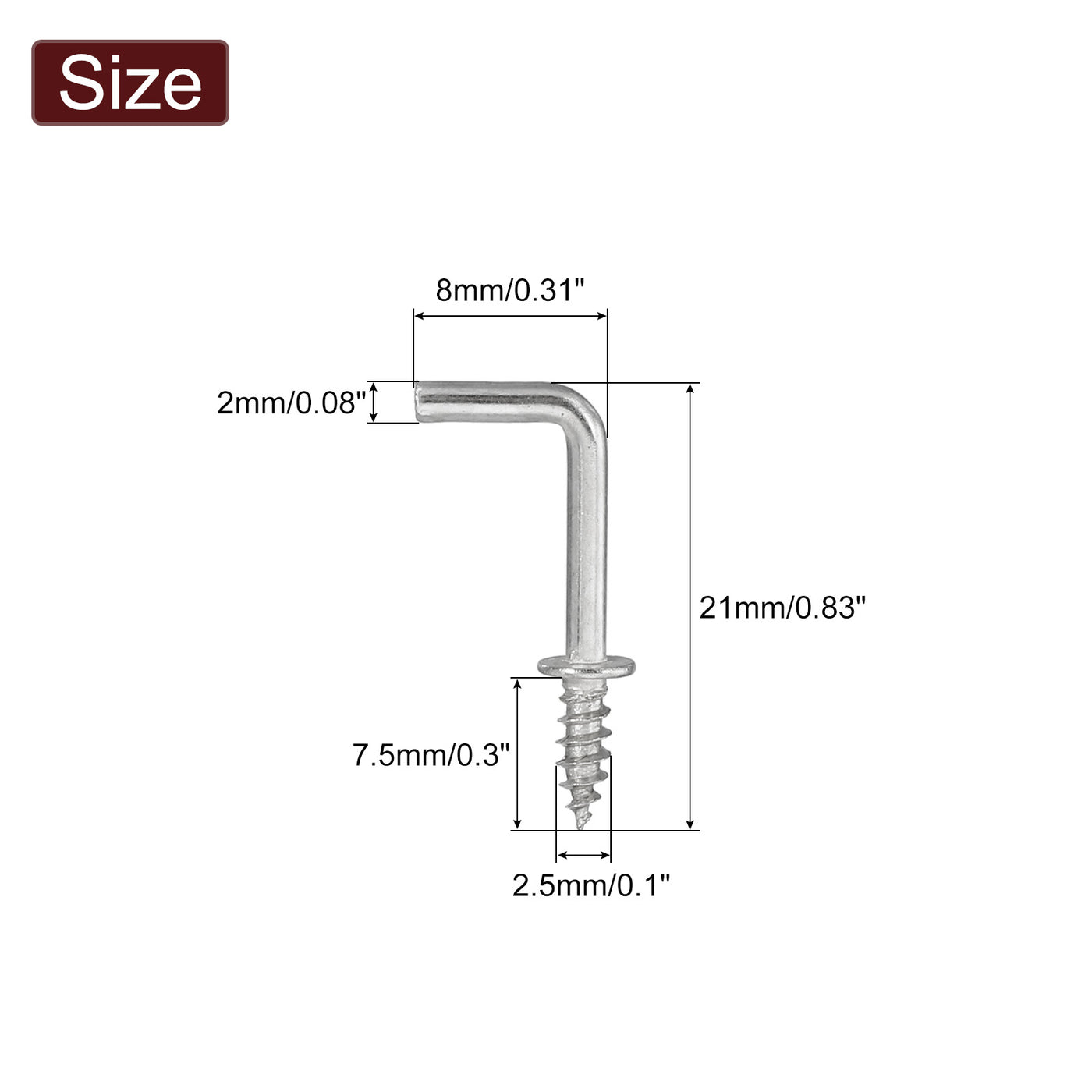 uxcell Uxcell Right Angle Hooks, 50Pcs 1/2" L Shaped Screw Hooks Screw in Hooks, 7 Shape Right Angle Metal Screw Hooks for Hanging, Silver