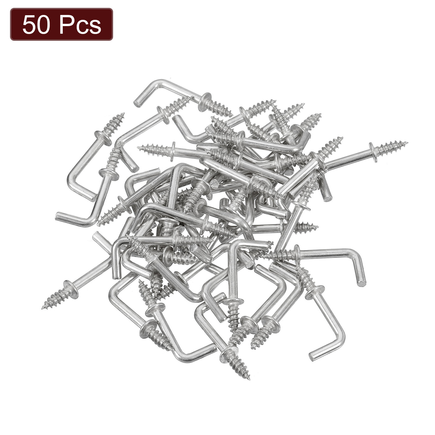 uxcell Uxcell Right Angle Hooks, 50Pcs 1/2" L Shaped Screw Hooks Screw in Hooks, 7 Shape Right Angle Metal Screw Hooks for Hanging, Silver