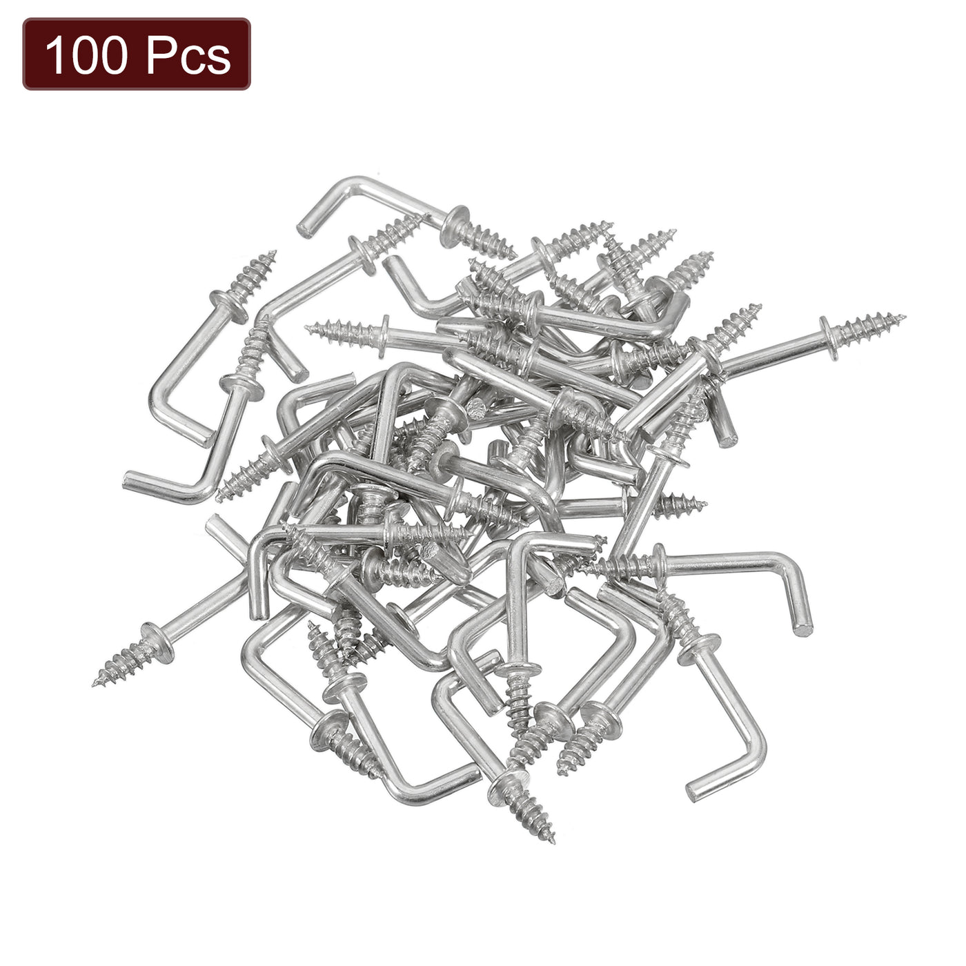 uxcell Uxcell Right Angle Hooks, 100Pcs 1/2" L Shaped Screw Hooks Screw in Hooks, 7 Shape Right Angle Metal Screw Hooks for Hanging, Silver