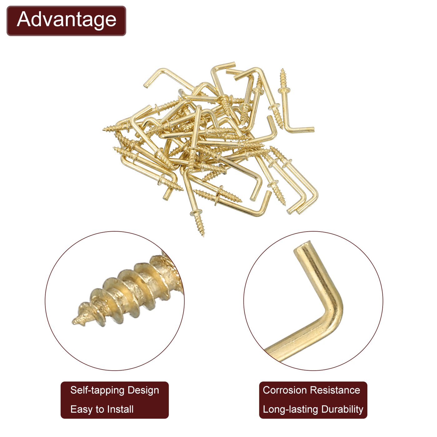 uxcell Uxcell Rechtwinklige Haken, 40 Stück 7/8" L-förmige Schraubhaken, Schraubhaken in 7-Form, goldene rechteckige Metallschraubhaken zum Aufhängen