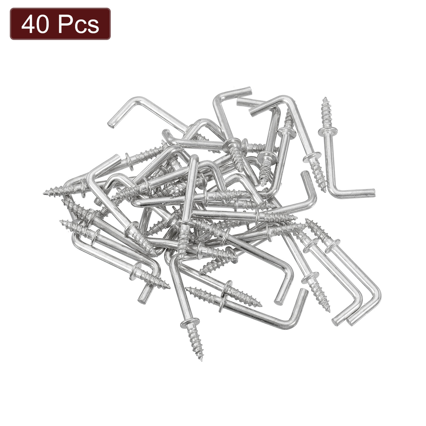 uxcell Uxcell Right Angle Hooks, 40Pcs 7/8" L Shaped Screw Hooks Screw in Hooks, 7 Shape Right Angle Metal Screw Hooks for Hanging, Silver