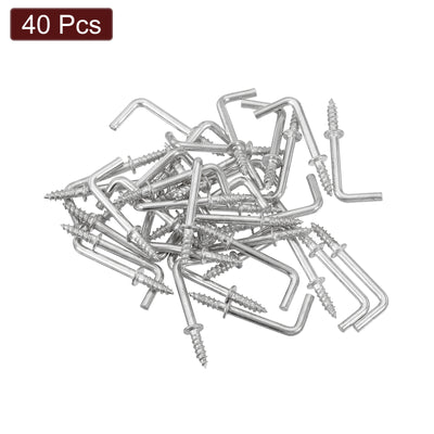 Harfington Uxcell Right Angle Hooks, 40Pcs 7/8" L Shaped Screw Hooks Screw in Hooks, 7 Shape Right Angle Metal Screw Hooks for Hanging, Silver