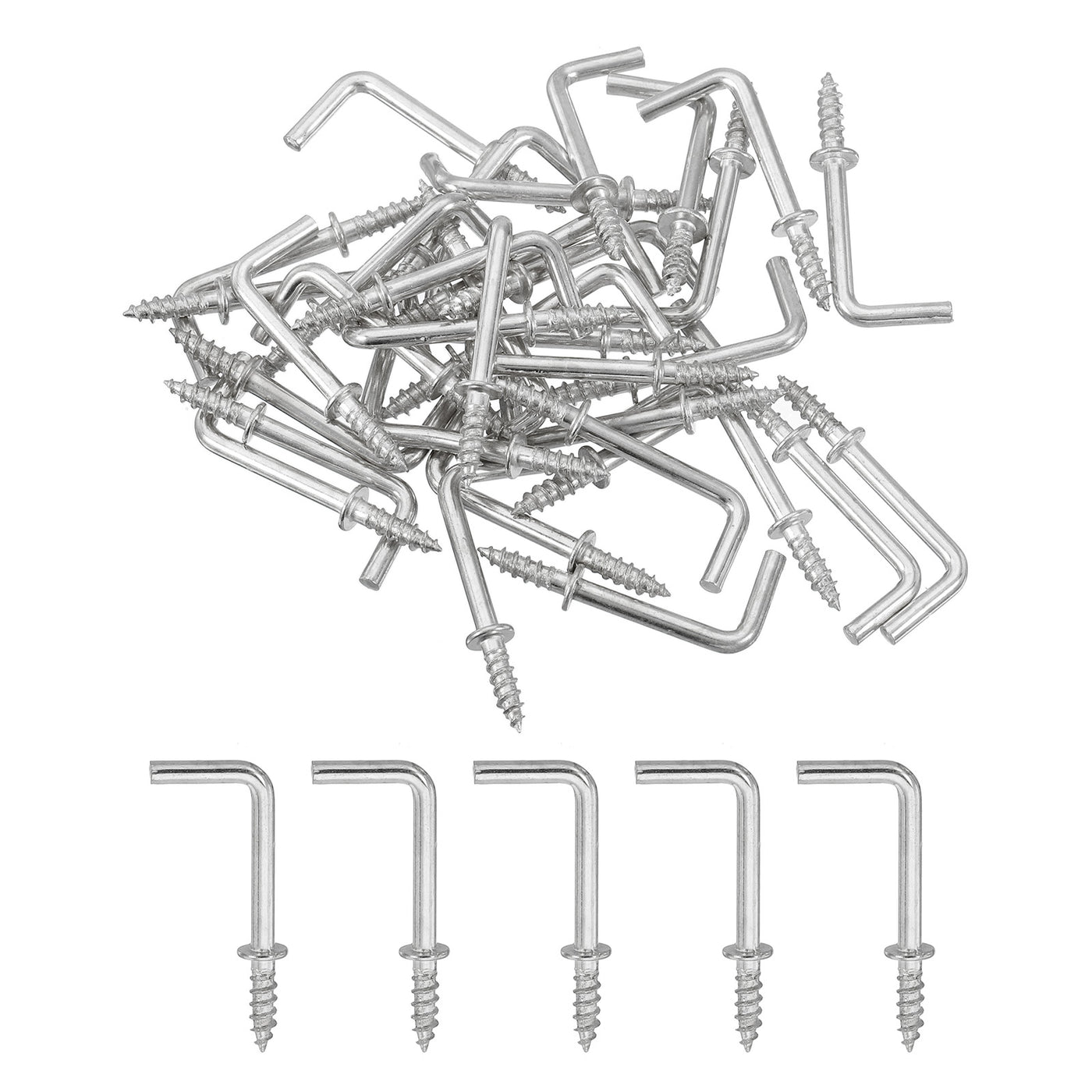 uxcell Uxcell Right Angle Hooks, 40Pcs 7/8" L Shaped Screw Hooks Screw in Hooks, 7 Shape Right Angle Metal Screw Hooks for Hanging, Silver