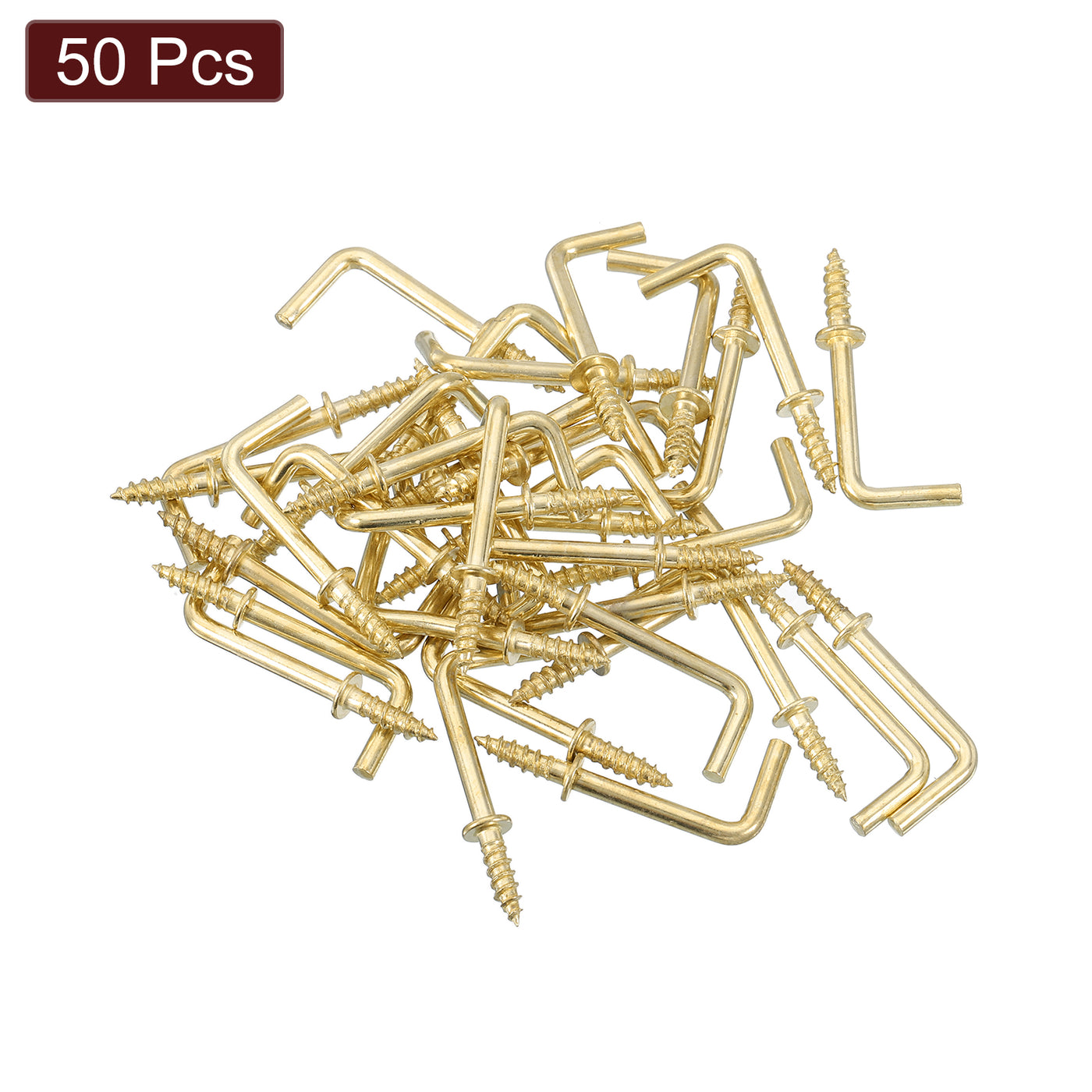 uxcell Uxcell Right Angle Hooks, 50Pcs 7/8" L Shaped Screw Hooks Screw in Hooks, 7 Shape Right Angle Metal Screw Hooks for Hanging, Gold